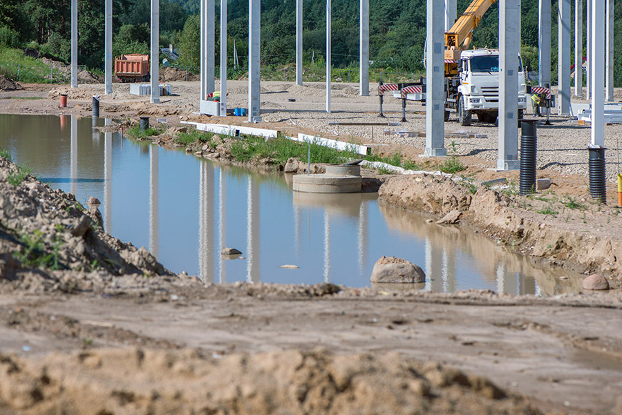 Large pool of standing water on a construction site