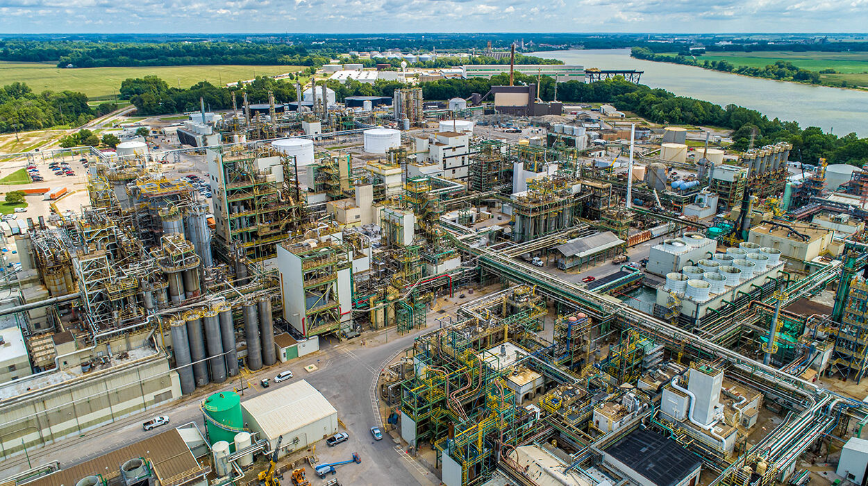 Aerial view of a large chemical refinery