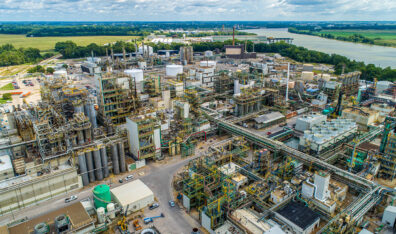 Aerial view of a large chemical refinery